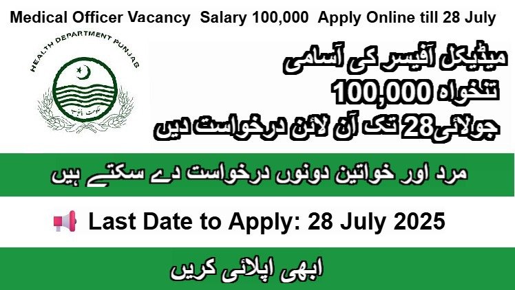 Medical Officer Job 2025 – Rs. 100,000 Salary | Apply Online by 28 July